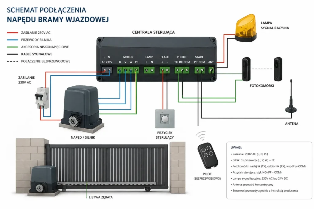 schemat podłączenia napędu bramy wjazdowej